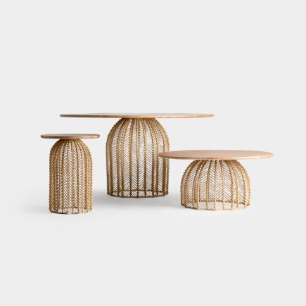 Round Wood and Rattan Side Table 'Robin' | Procomobel