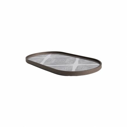 Oval Glass Tray Slate Linear Squares : Procomobel