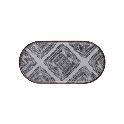 Oval Glass Tray Slate Linear Squares : Procomobel