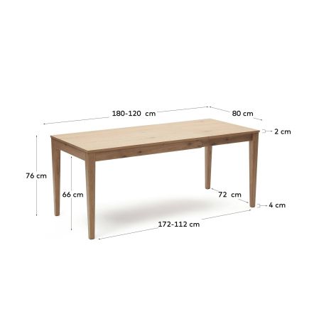 Mesa Extensible de Chapa Roble Yain imagen medidas 90cm