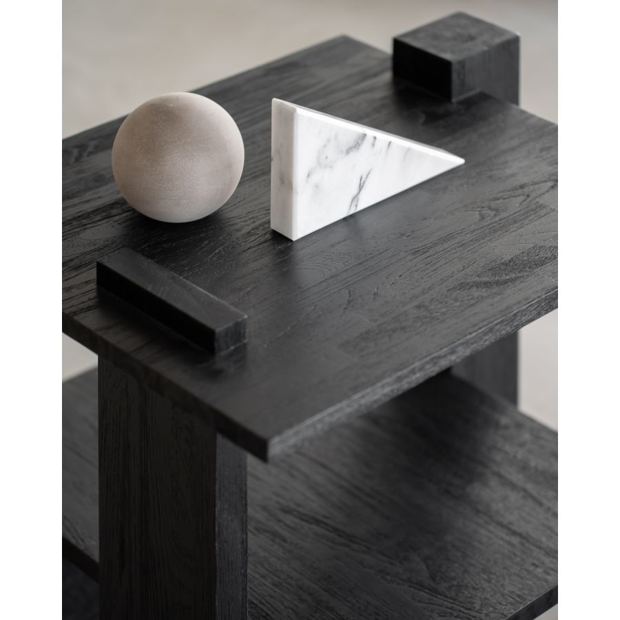 Black Teak Side Table 'Abstract'