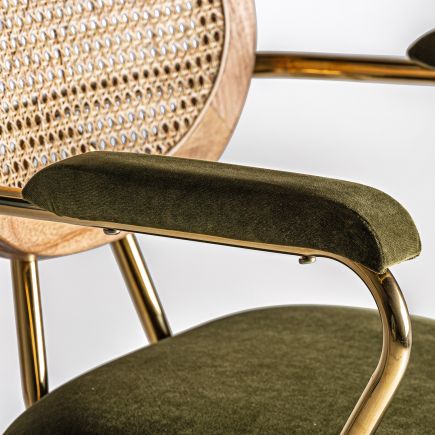 Imagen de Detalle Reposabrazos Silla Acero y Ratán Bruno