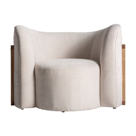 Vista Frontal Sillón de Madera Tapizado Moreno