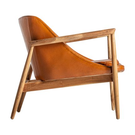 Vista Lateral Derecha Sillón Madera y Piel Roland