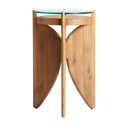 Vista Frontal Mesa Auxiliar Madera y Cristal Bour