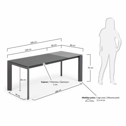 Imagen de Detalle Medidas Mesa Extensible Cristal ‘Axis’ 140