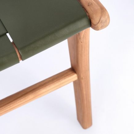 Silla Madera Teca y Cuero Menorca detalle madera