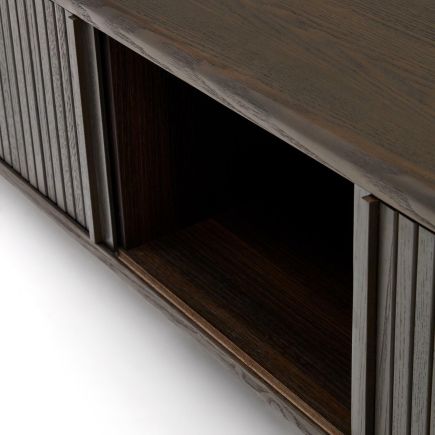 Imagen de Detalle Abierto Mueble TV Chapa de Fresno ‘Mailen’ Negro