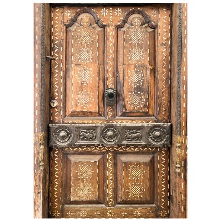 Vista Frontal Detalle Puerta Antigua Teca Sabari