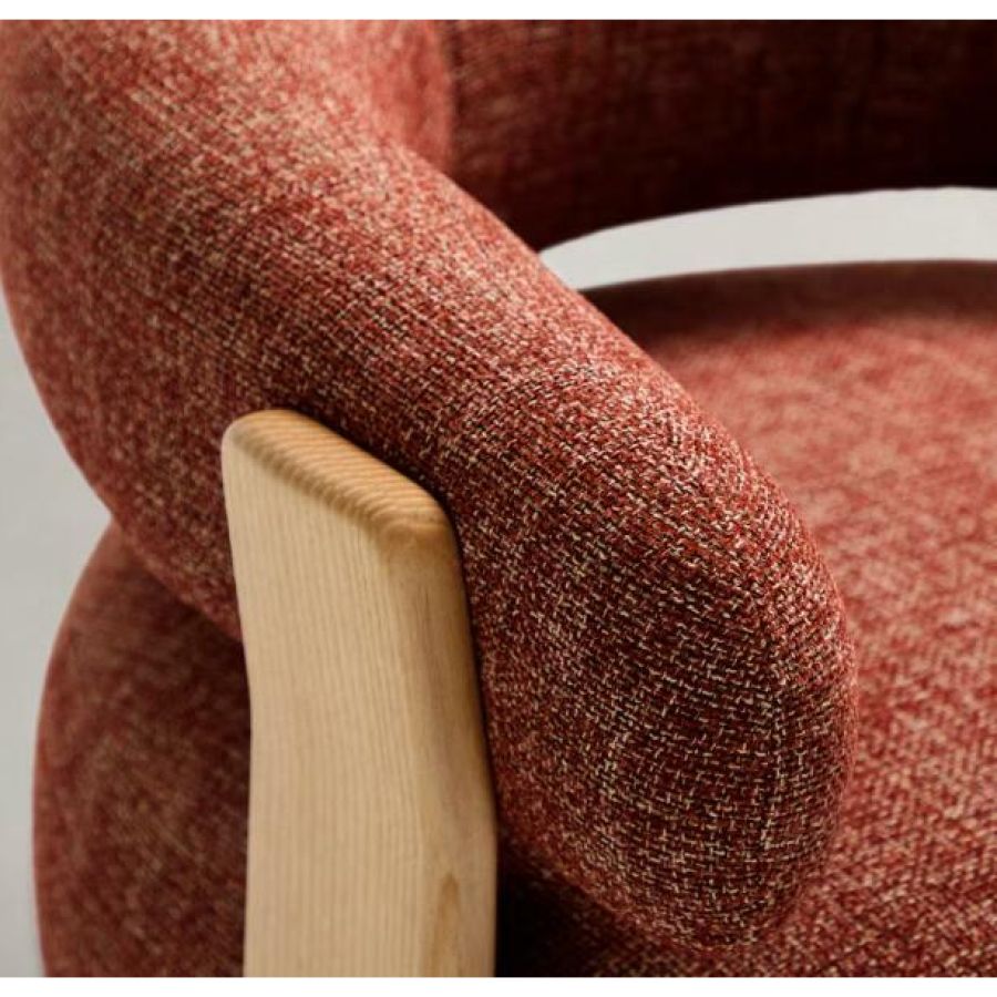 Chenille and Natural Wood 'Granite' Armchair