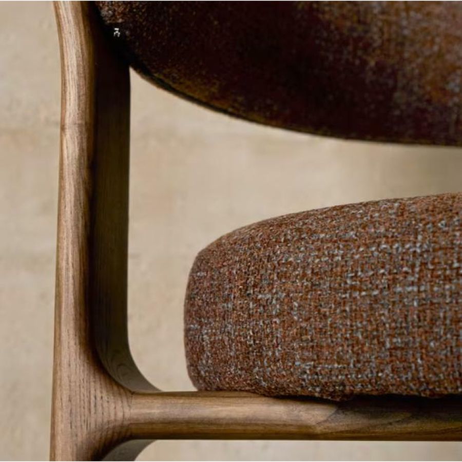 Chenille and Walnut Chair 3 Legs 'Granite'
