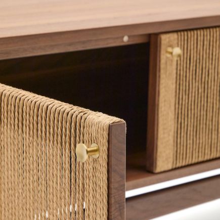 Imagen de Detalle Puerta Mueble TV Nogal y Cuerda ‘Elan’
