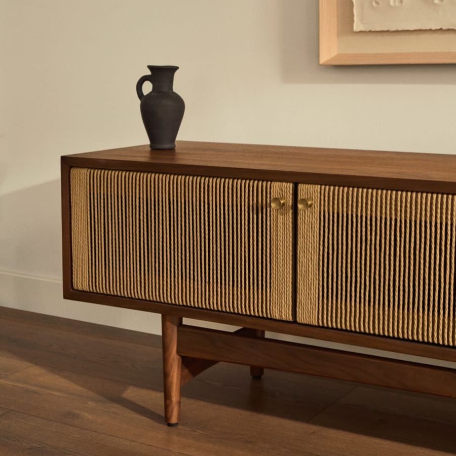 Walnut and Rope TV stand 'Elan'