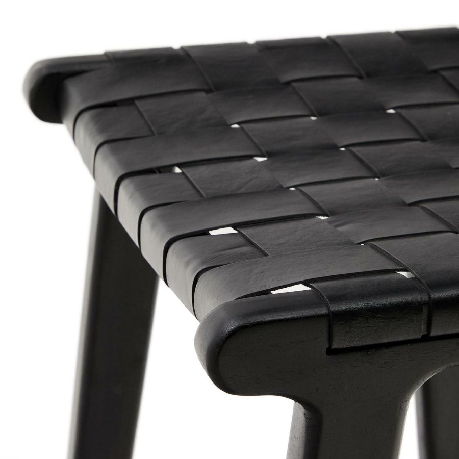 Calixta' Leather and Wood Stool