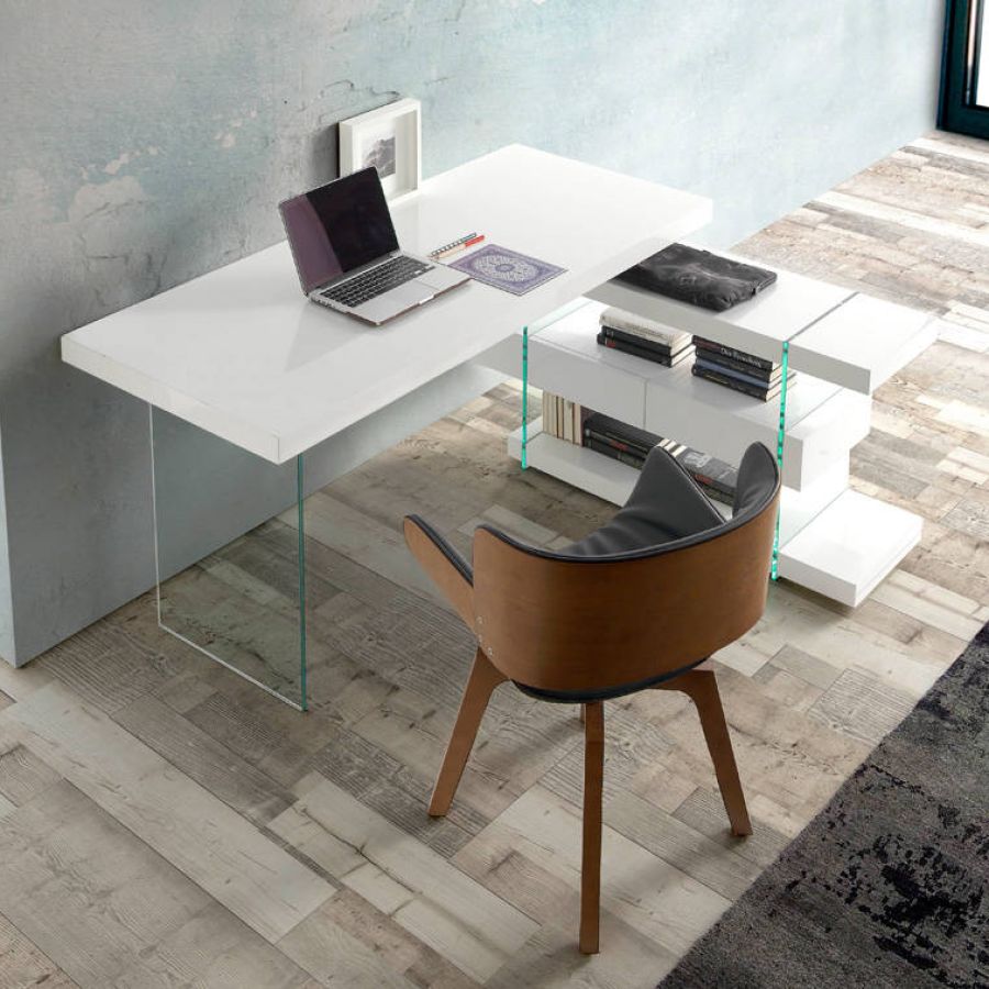 Escritorio Blanco de Madera y Cristal ‘Hilaire’