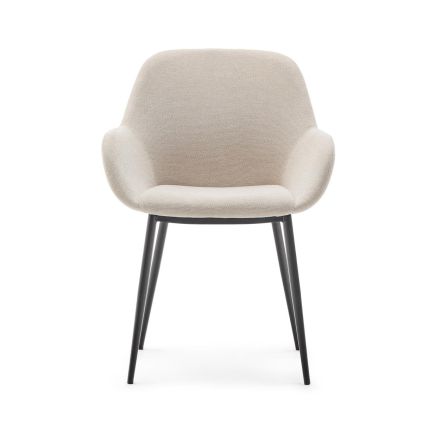 Vista Lateral Derecha Silla Tapizada Chenilla Beige ‘Konna’