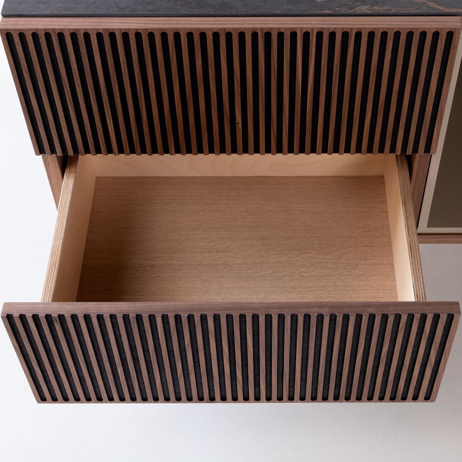 Porcelain and Walnut 'Riddle' TV cabinet