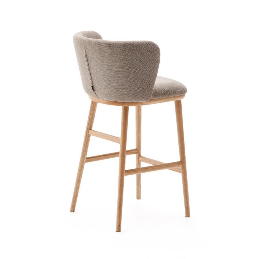 Brown Chenille and Wood Stool 'Ciselia'