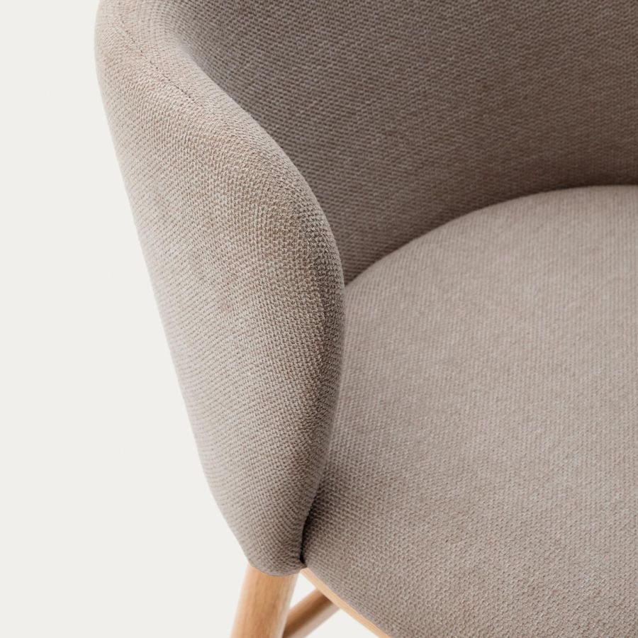 Brown Chenille and Wood Stool 'Ciselia'