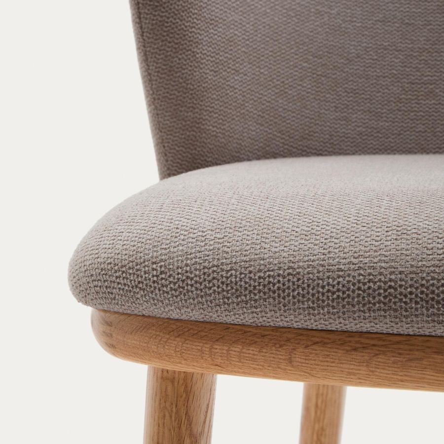 Brown Chenille and Wood Stool 'Ciselia'