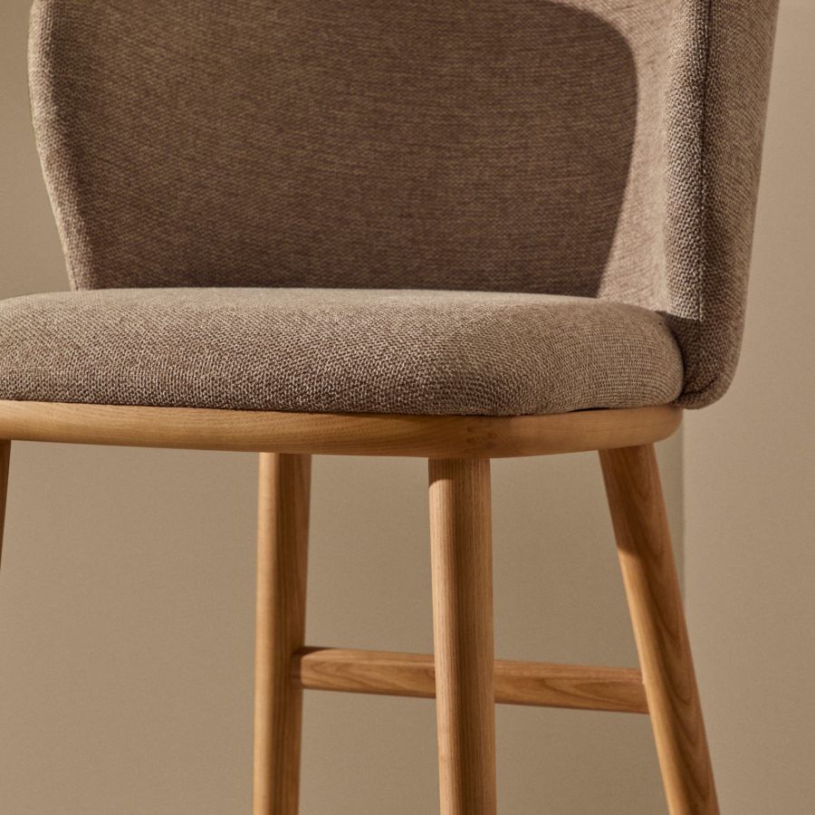 Brown Chenille and Wood Stool 'Ciselia'