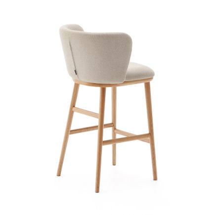 Vista Trasera Taburete Chenilla Beige y Madera ‘Ciselia’