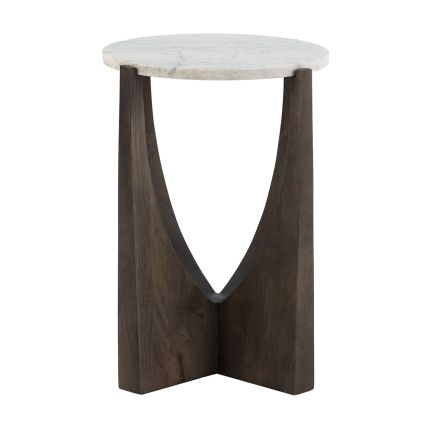Vista Frontal Mesa Auxiliar Madera Mármol Ludmila