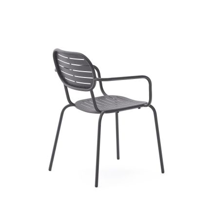 Vista Lateral Derecha Silla de Exterior Apilable Brai Negra