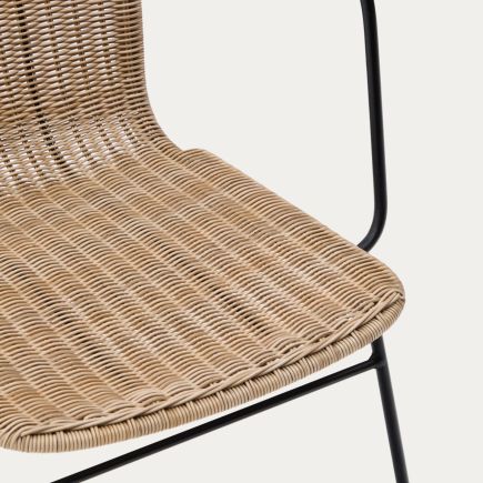 Imagen de Detalle Asiento Silla Apilable Ratán Brazos Acero Eltiera