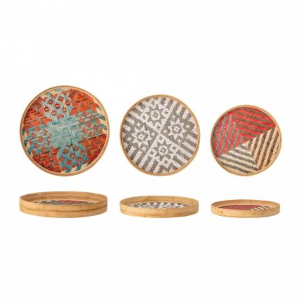 Vista Frontal Set 3 Bandejas Decorativas Pared Bambú Thoban