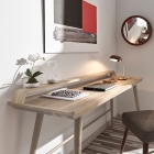 Conjunto de espejo, silla y Mesa de Escritorio de Madera Bellu color fresno