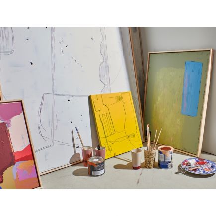 Pinturas, pinceles y Cuadro Artesanal Pintado Canek