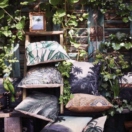 Foto en Ambiente Cojín Estampado Hojas de Palmeras Litza