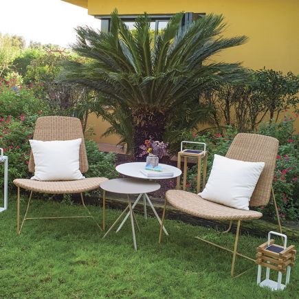 Dos sillones con Mesa Auxiliar Redonda Aluminio Cilantro