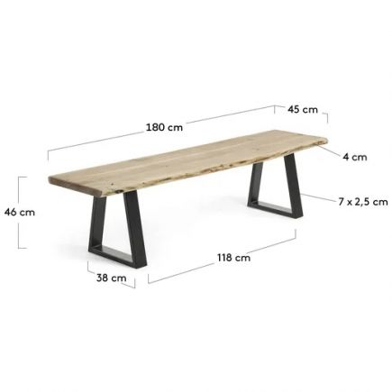 Alaia Black Steel Acacia Solid Wood Bench | Procomobel