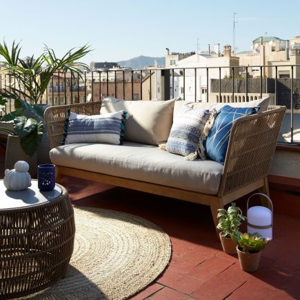 3-Seater Sofa Rope Beige and Wood Belleny | Procomobel