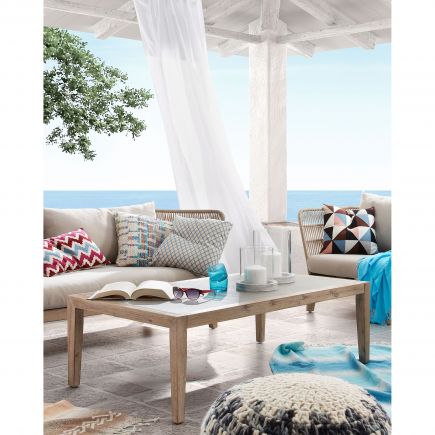Foto en Ambiente conjunto mesa Sofá 3 Plazas Cuerda Beige y Madera Belleny