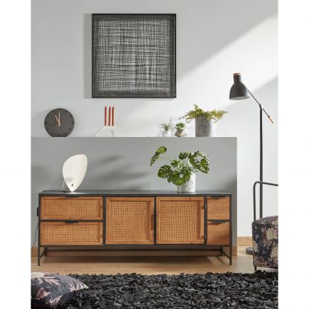 Salón Mueble TV Madera y Mimbre Kyoko