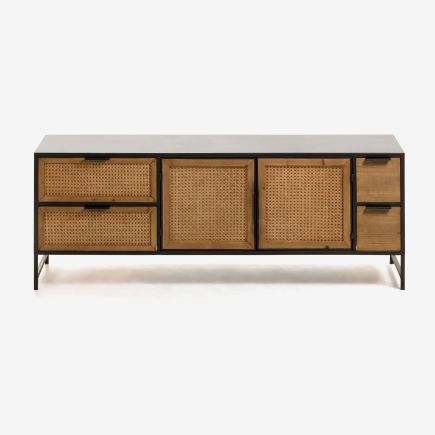 Wood and wicker TV cabinet 'Kyoko' | Procomobel