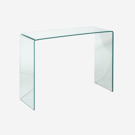 Vista escorada Mesa Consola Cristal Transparente Guerreiro tamaño pequeño