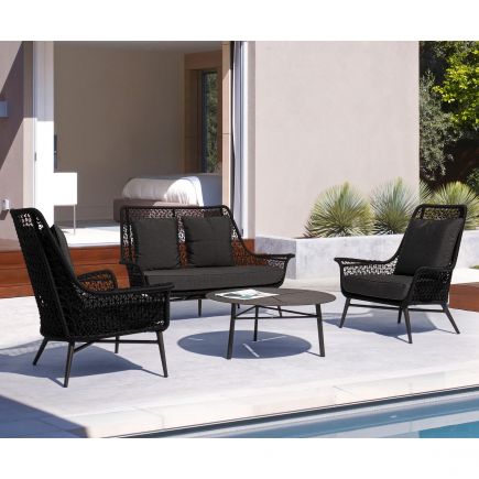 Outdoor Armchair Braided Ropes Black Deia | Procomobel