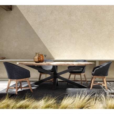 Terraza con Silla Exterior de Madera de Teca Cuerda Feroe antracita