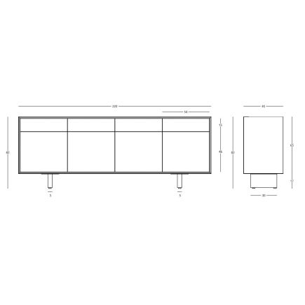 Medidas para Aparador 4 Puertas Ruby patas de madera