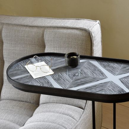 Oval Glass Tray Slate Linear Squares : Procomobel