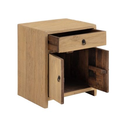 Vista Frontal Puertas Abiertas Mesita Natural Madera de Olmo Salón ‘Mace’