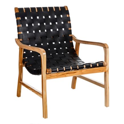 Imagen en Movimiento Sillón Negro Madera Teca-Piel ‘Bernier’