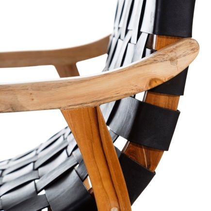Imagen de Detalle Sillón Negro Madera Teca-Piel ‘Bernier’