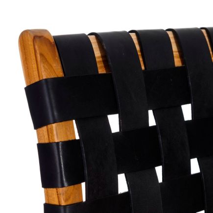 Respaldo Sillón Negro Madera Teca-Piel ‘Bernier’