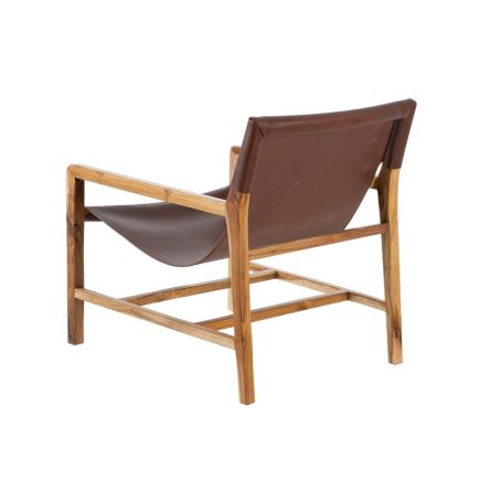 Brown Teak-Leather Armchair 'Thierry' | Procomobel