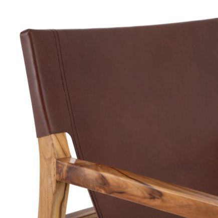 Brown Teak-Leather Armchair 'Thierry' | Procomobel